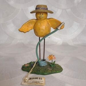 Russ Berrie Tweet Along With Me  Yellow Bird Watering Flower Garden Figurine